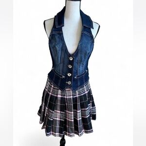 Forever 21 Black and Pink Plaid Pleated Mini Skirt Size Large